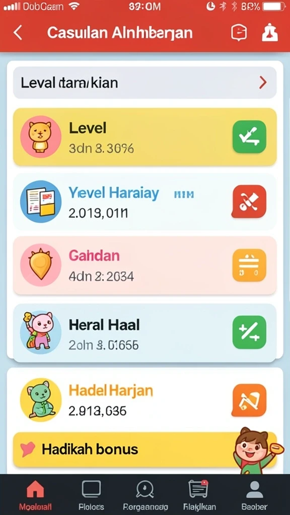 Tampilan layar utama yang menarik dan penuh warna.